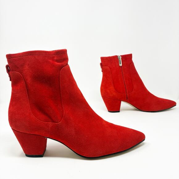 Sam Edelman Karlee Red Suede Ankle Booties 8 - Picture 2 of 7